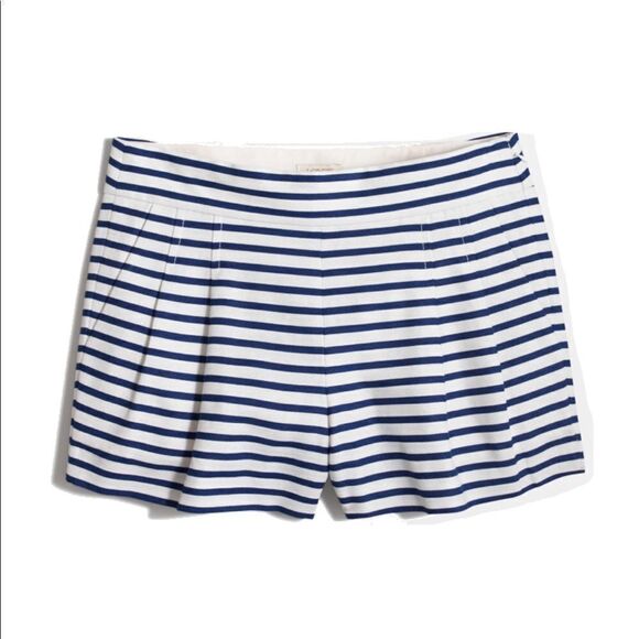 💙 J. Crew Factory Blue and White Striped Dress-Up Pleated Shorts Size 4 - Picture 1 of 5